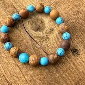 Brown elephant skin and Blue Howlite Beaded Bracelet